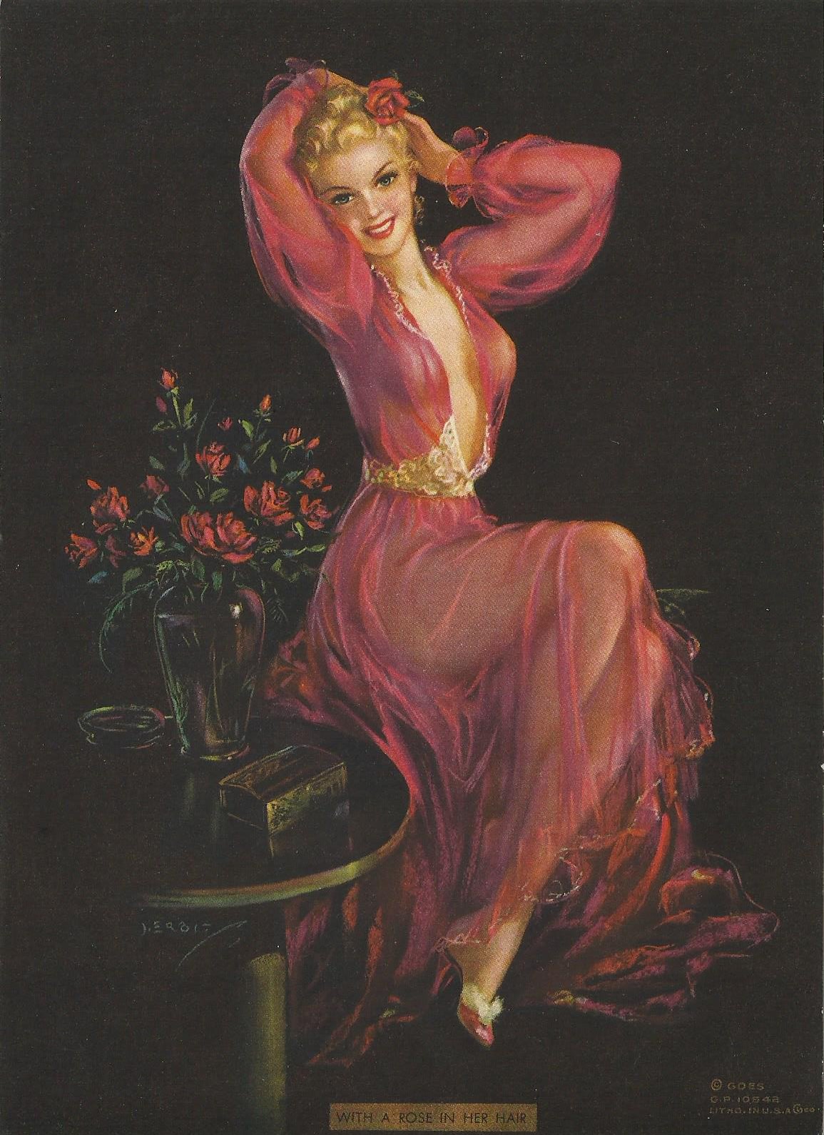 With A Rose In Her Hair Pin Up Print by Jules Erbit