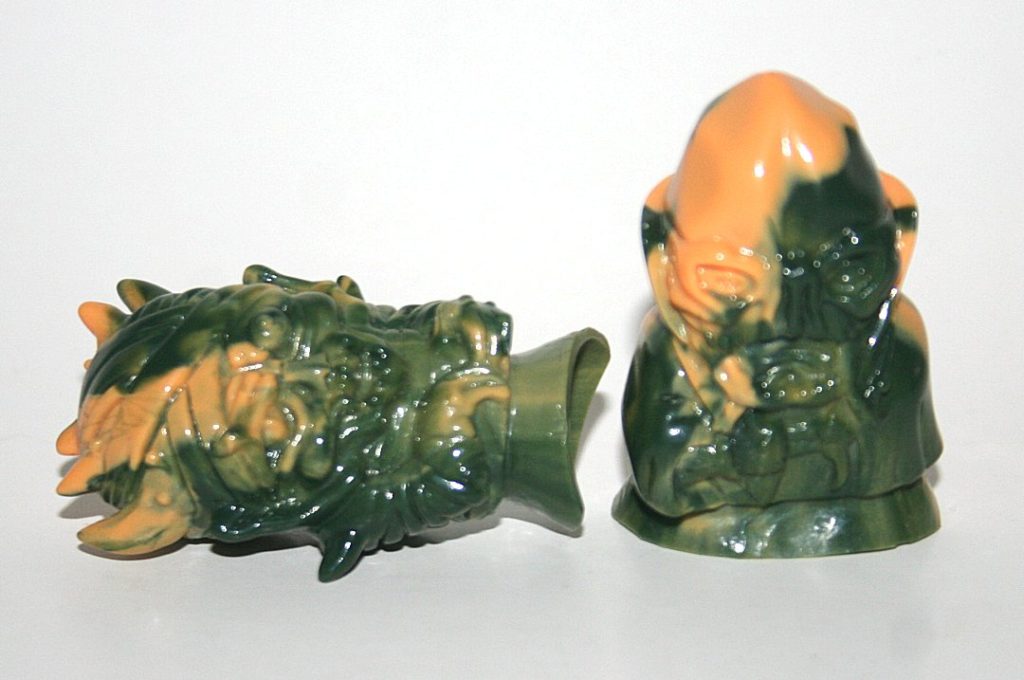 DeathCat Toys Green and Flesh Marbled Uncut Oni Mira and Red Pharaoh