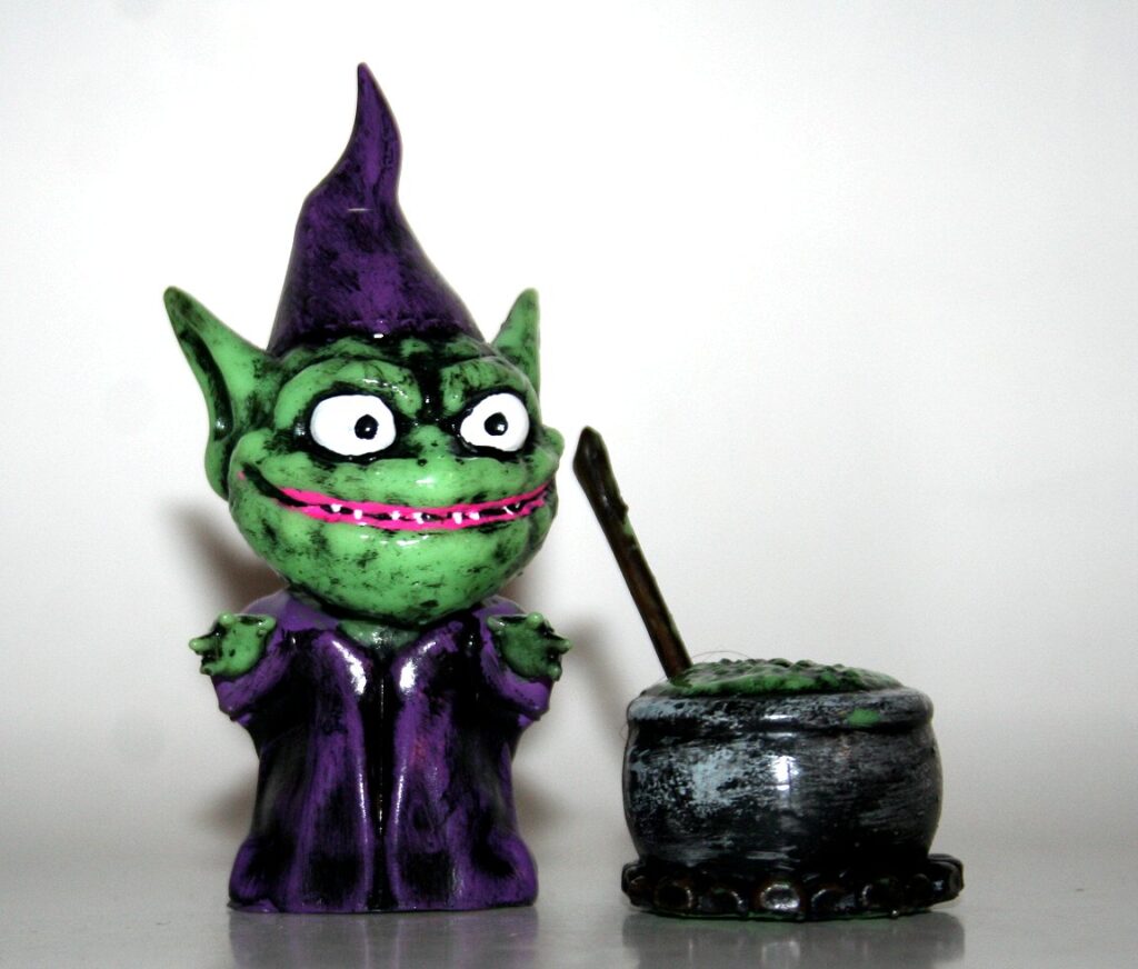 Unknown Maker Green and Purple Wizard with Cauldron