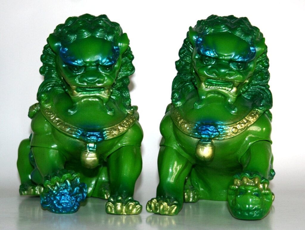 Monstock Painted Green Karajishi Fu Dog Set