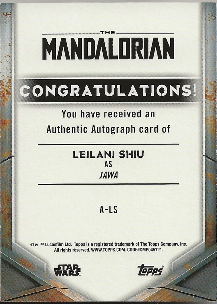 Topps Star Wars Mandalorian Leilani Shiu Jawa Autograph