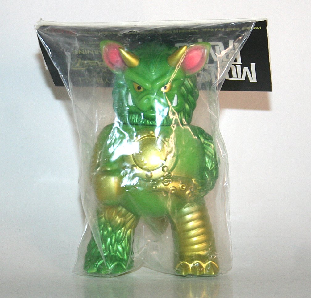 Super7 x Paul Kaiju Green Partyball sofubi in green vinyl with gold and pink paint
