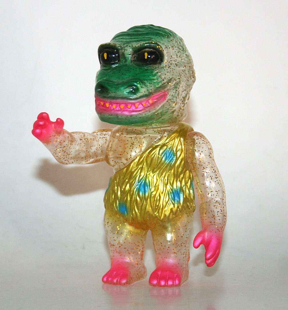 Joseph Harmon clear gold lame Gator Chungaloids sofubi with pink and blue paint